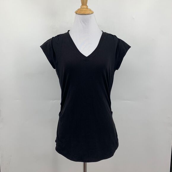 Athleta T Shirt Womens XS Extra Small Black Outbound V Neck Ruched Side Stretch - Picture 2 of 13
